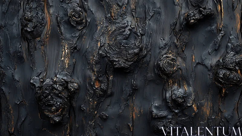 Charred black wood knots with rough textured surface detail.
