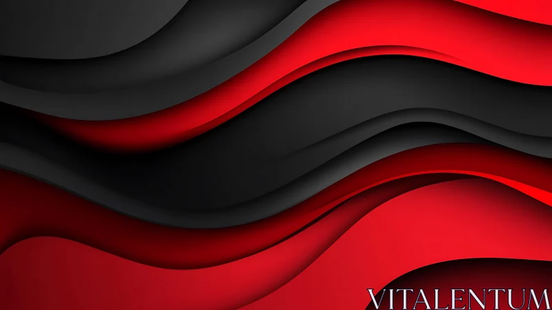 Abstract red and black waves background in modern 3D layered style.