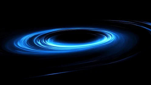 Glowing Blue Energy Swirl on Black Background, Digital Art.