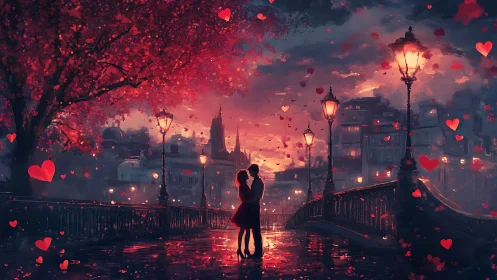 Crimson Moment: Love Glows Where City Hearts Meet.