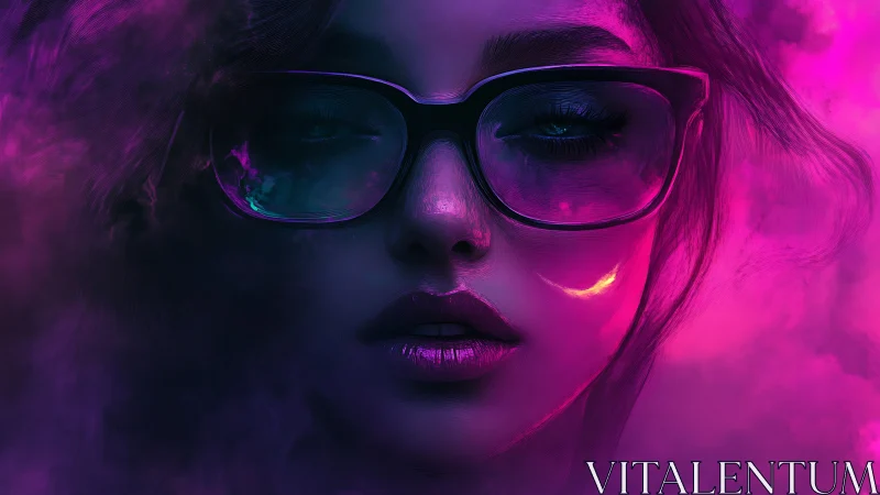 Digital portrait presents neon-lit face with reflective glasses