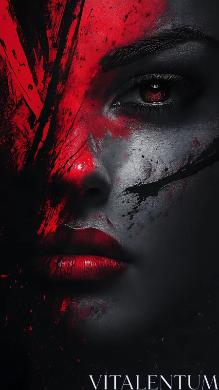 Digital portrait with red-black contrast and visceral brushwork.