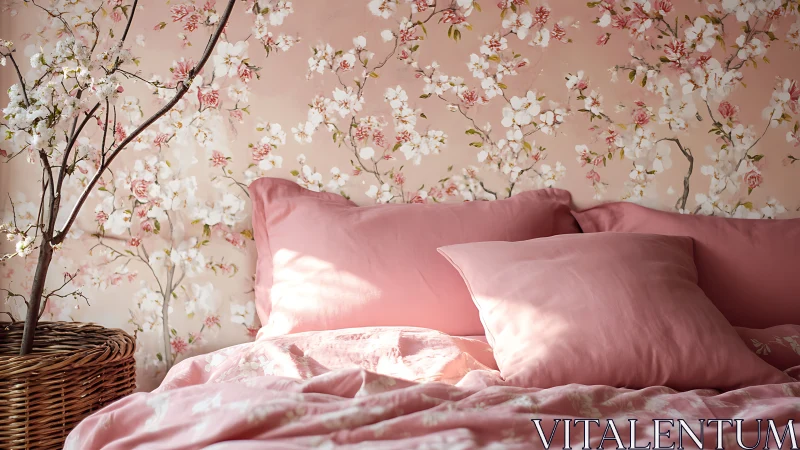 Cozy pink bedroom oasis wrapped in soft cherry blossom charm.