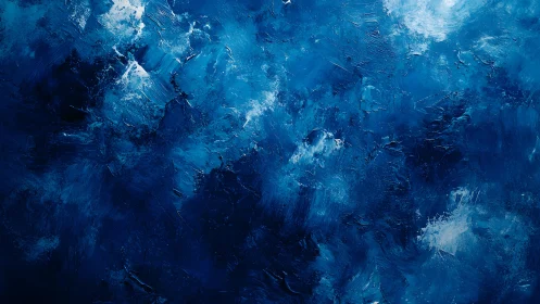 Deep Blue Abstract Textured Painting with Bold Brushstrokes.