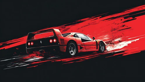 Red supercar powerslide with bold abstract speed trails.