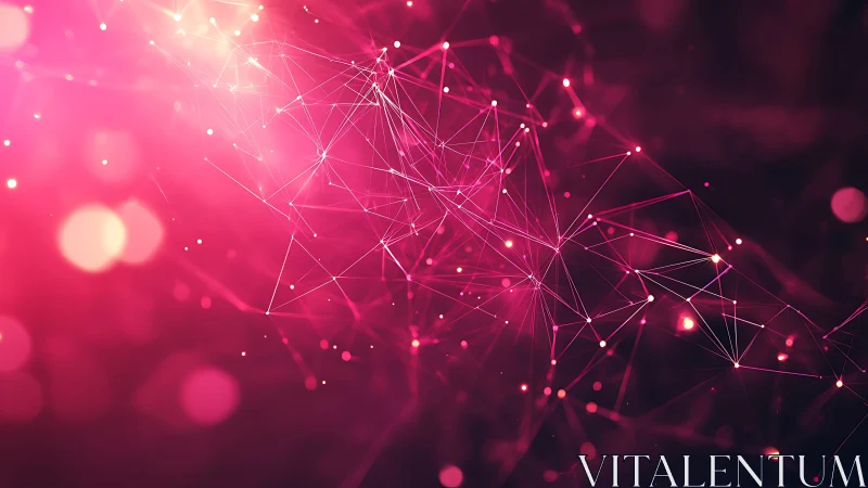 Abstract Pink Network Connections with Glowing Lines and Dots.