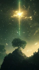 Solitary ridgeline tree under radiant stellar convergence