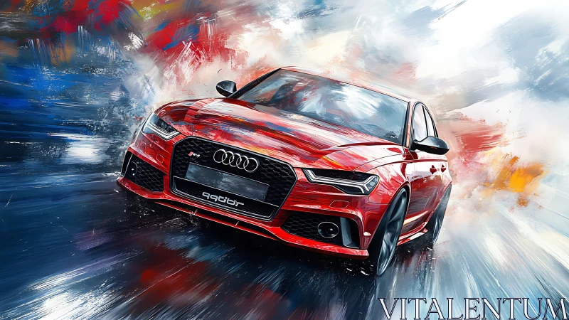 Dynamic red sports sedan rendered in high-impact digital motion art