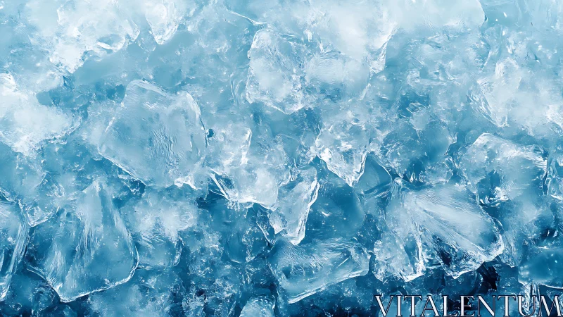 Close-up view of irregular blue ice cubes in bulk.