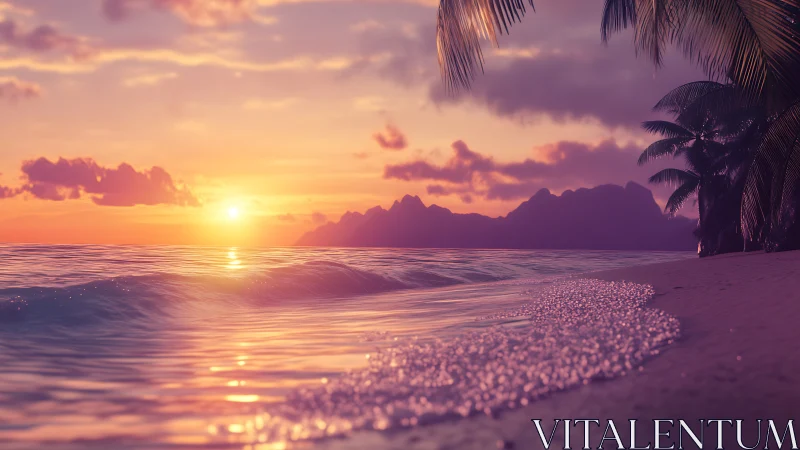 Spectral tropical shoreline under refracted sunset optics.