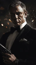 Midnight tuxedo guardian studies danger through steel light