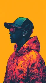 Cool streetwear portrait glowing with bold tropical color.