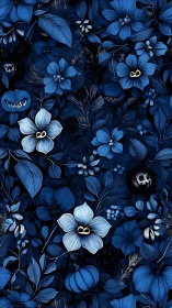 Midnight Garden: Blue Florals with Golden Hearts.