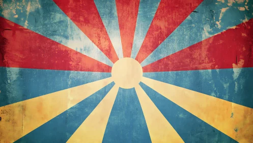 Radiant retro sunburst over weathered tricolor field.