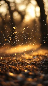 Sunlit dust particles suspended above textured ground