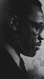 Monochrome side profile of suited man wearing sunglasses