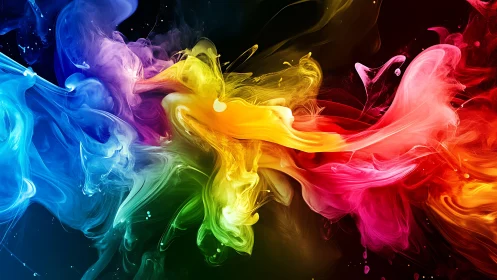 Colorful swirling paint clouds dancing across darkness.