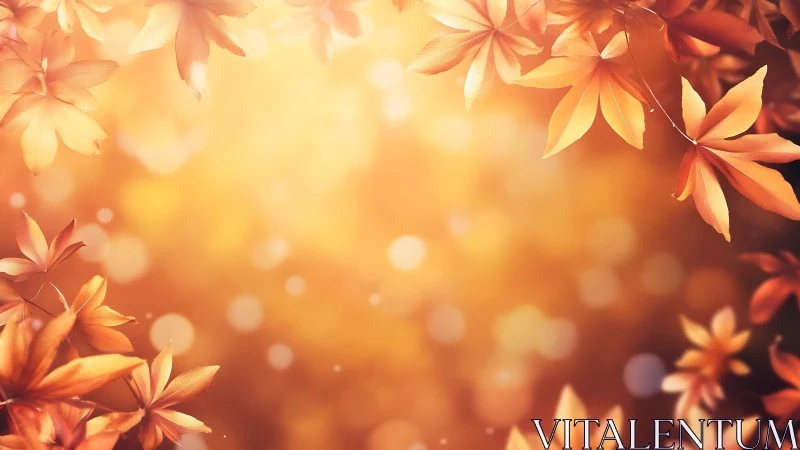 Gentle autumn leaves drifting through golden evening light.