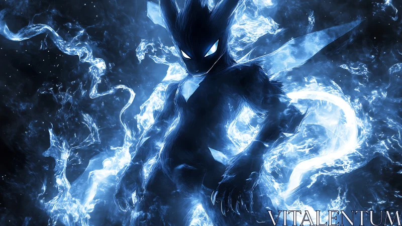 Shadowy blue creature emerges in swirling cosmic energy.