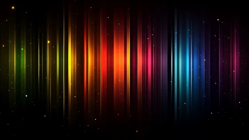 Vertical neon spectrum bands create a dynamic abstract light field