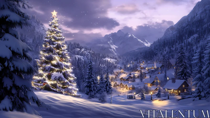 Star-crowned spruce conducts a glowing winter village lullaby