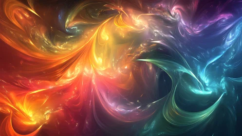 Multicolored swirling fractal light patterns in motion.