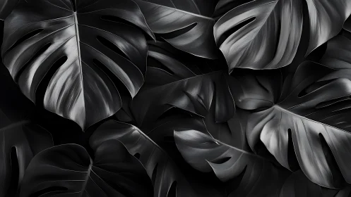 Monstera foliage in monochrome high contrast study.