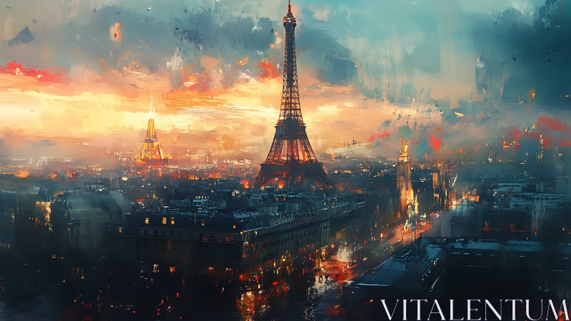 Impressionistic Paris skyline renders Eiffel Tower in luminous dusk