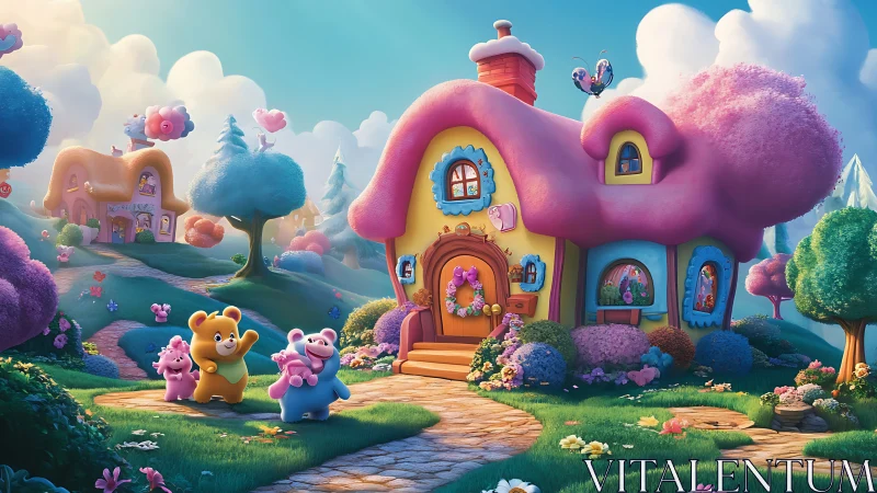 Whimsical Candy House in Pastel Fantasy Wonderland.