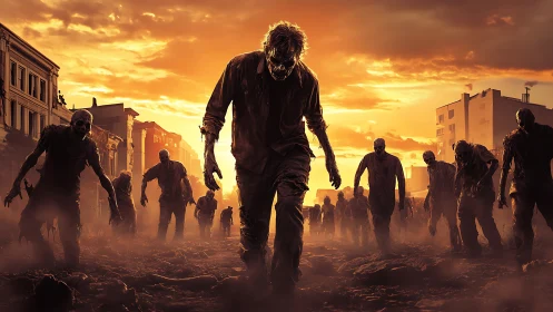 Sunset streets filled with hauntingly curious zombies.
