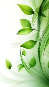 Luminous green leaves with flowing abstract wave forms.