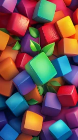 Sprouting neon cubes cradle tiny leaves of hopeful growth.