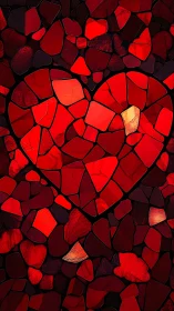 Glowing Heart Among Red Mosaic Stones.