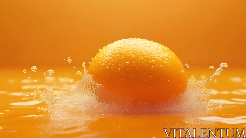 Orange slice erupts through vivid citrus splash surface.