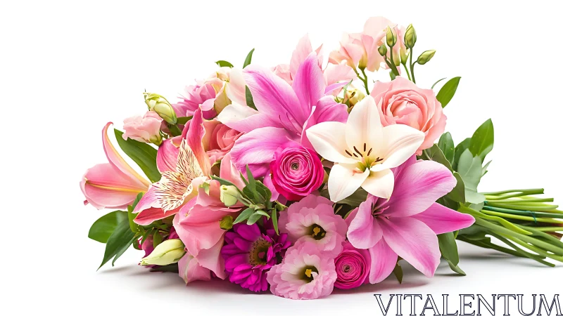 Vibrant Pink Floral Bouquet Against White Background.