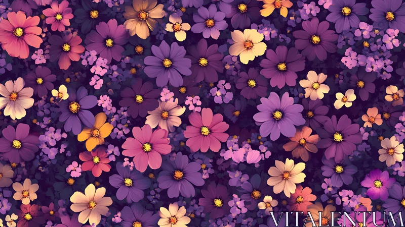 Cosmos Blooms: Where Purple Dreams Meet Golden Petals.