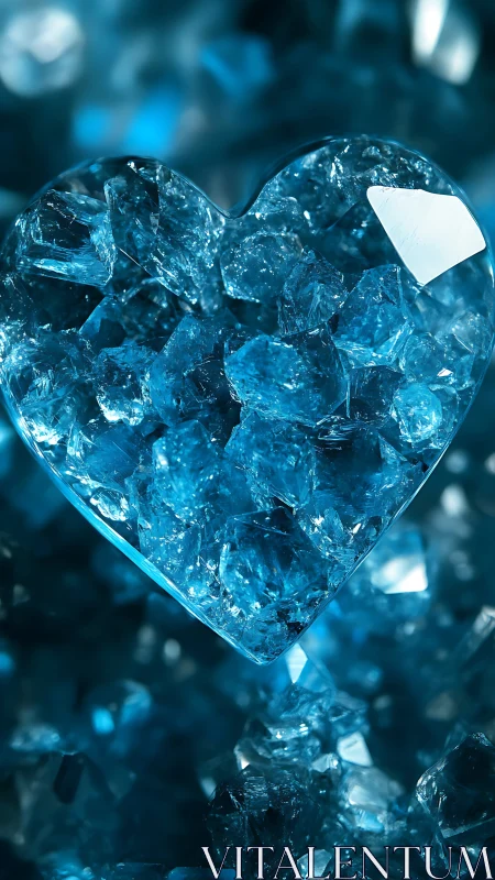 Heart-shaped ice crystal formation with translucent blue structure.