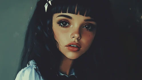 Digital portrait of dark-haired girl with soft cinematic lighting