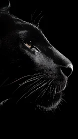 Black cat profile with luminous eye against dark background