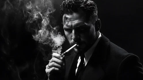 Moody portrait of a thoughtful man in drifting cigarette smoke.