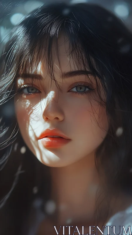 Digital portrait of young woman with soft light and detail