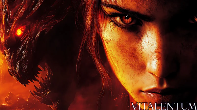 Fiery warrior and dragon locked in a blazing, fierce bond.