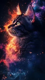 Cosmic feline profile within swirling nebula-like energy forms.
