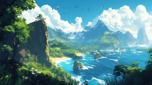 Alpine Coastal Landscape With Dramatic Cliff Formations and Turquoise Waters