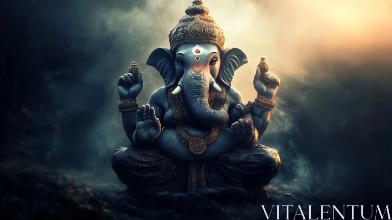 Stormlit Ganesha breathes serenity into swirling twilight