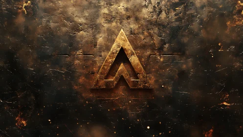 Molten metallic triangle emblem over scorched texture.