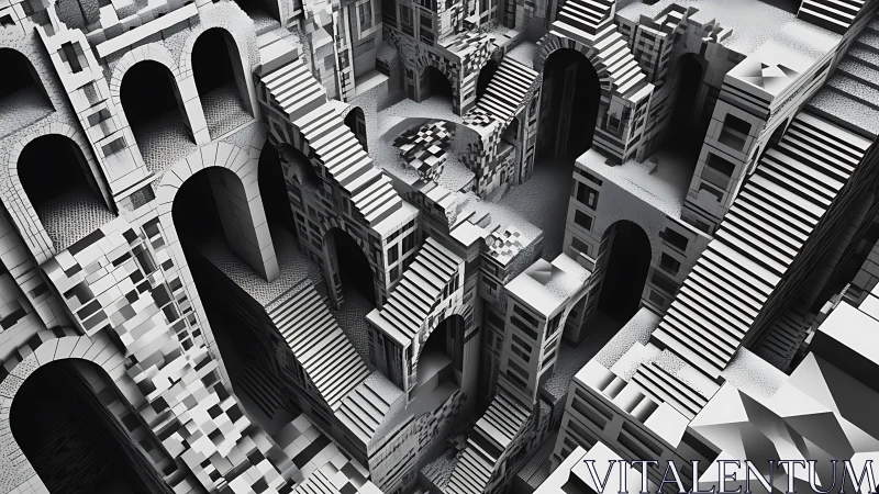 Isometric Urban Maze: Monochrome Architectural Composition.