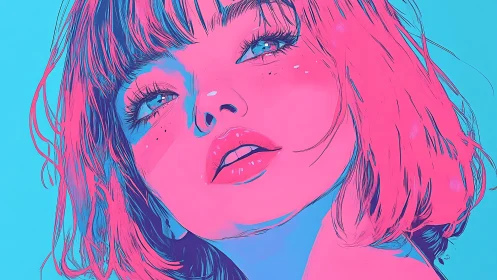 Stylized neon portrait of a young woman in close-up view.