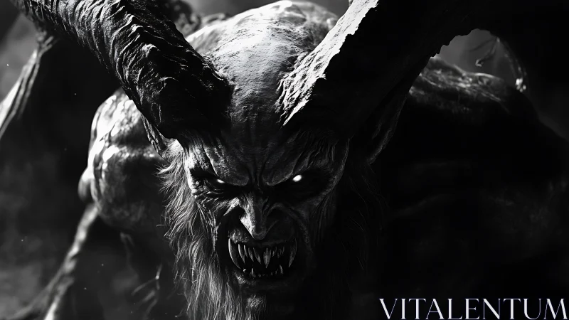 Monochrome horned demon close-up with specular rim lighting