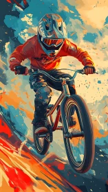 Kinetic BMX descent rendered in high-saturation digital vectors.